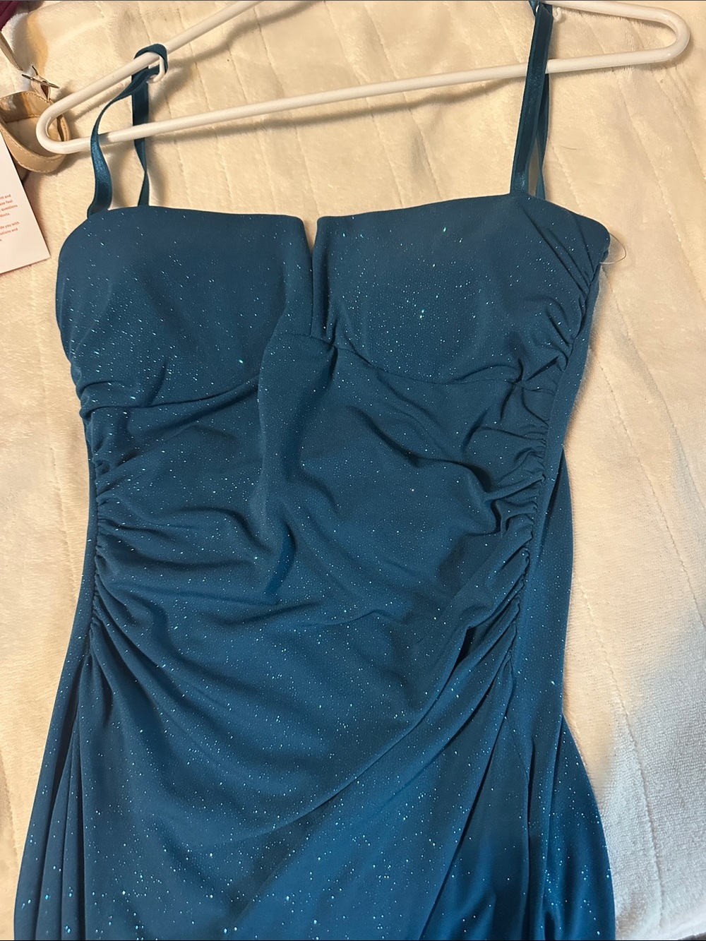 City Triangles Teal Strapless Sparkle Evening Dress